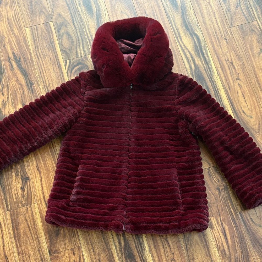 Burgundy Faux Fur Jacket